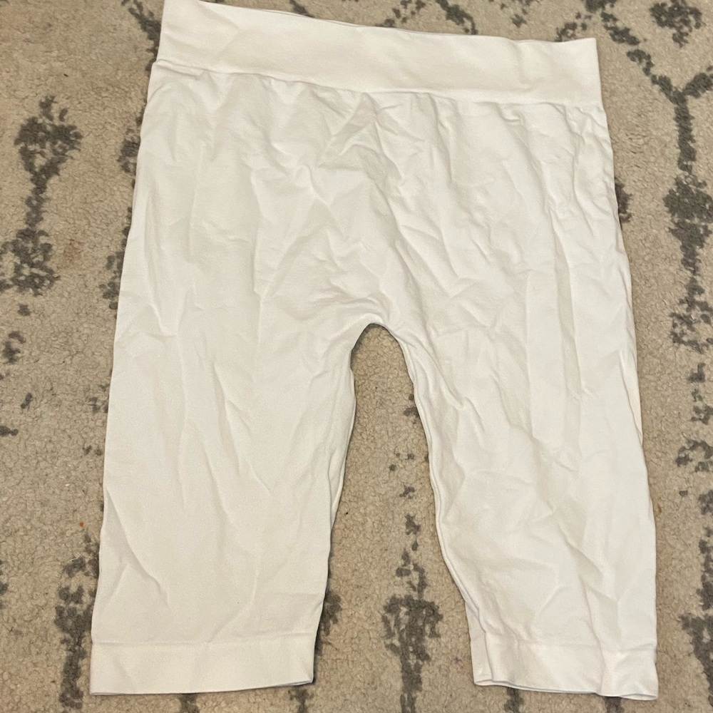 White spanx-like spandex bike shorts